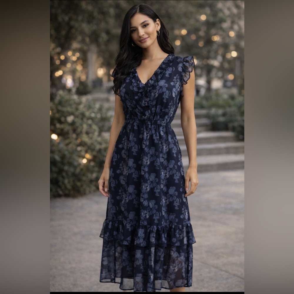 NWT- Banana Republic Blue High Low Flutter Sleeve Sundress